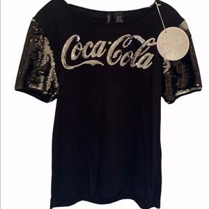 Coca Cola Reversible Sequined Tshirt Jersey New with Tags Medium.